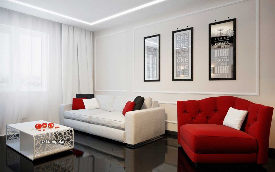 Комната с красным диваном