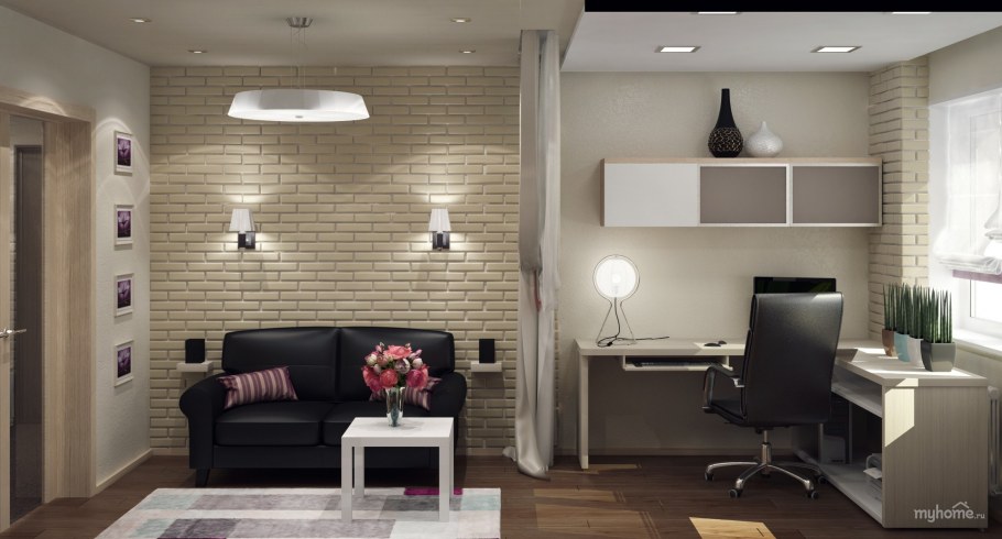 Светло бежевый кирпич в интерьере