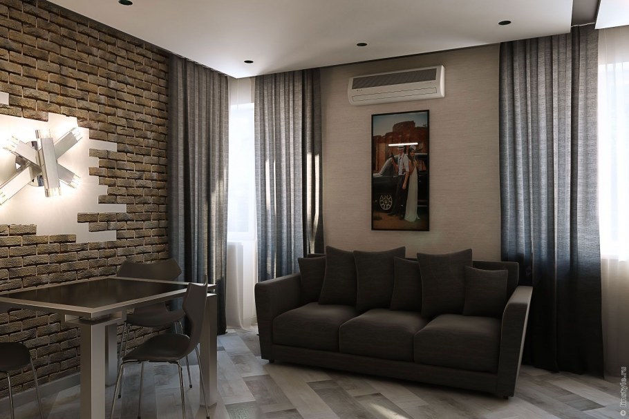 Студия 25 кв м в стиле лофт кирпич