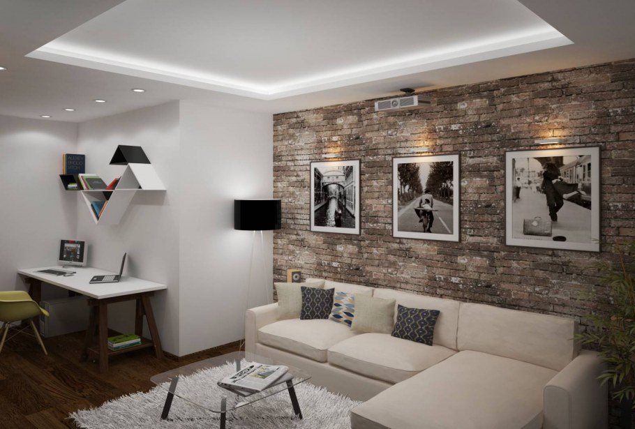 Белая кирпичная стена в интерьере