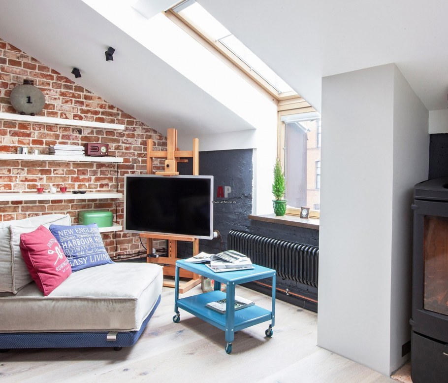 Узкая гостиная в скандинавском стиле