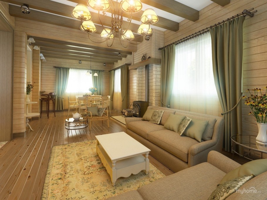 Гостиная в деревянном доме