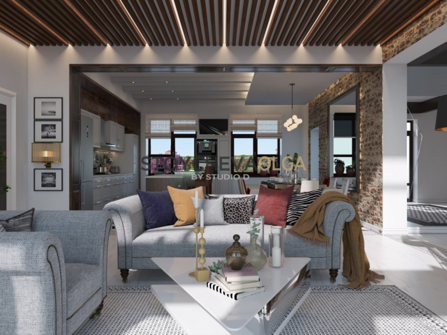 Просторная гостиная в средиземноморском стиле