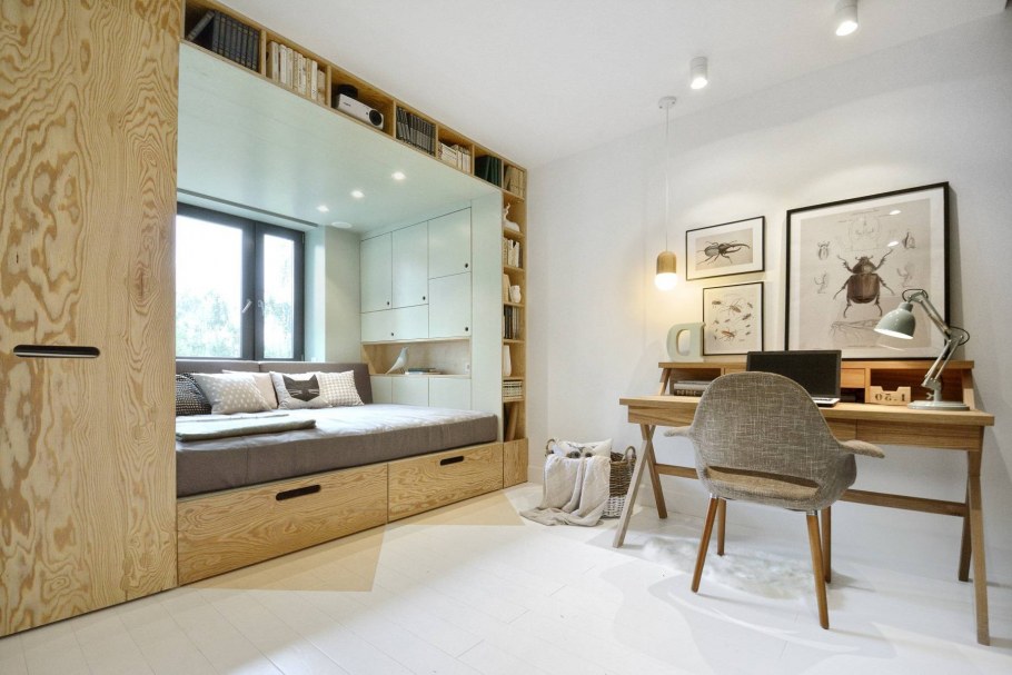 Кровать на подиуме в интерьере