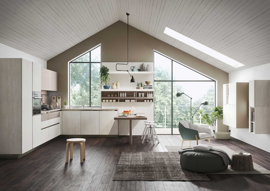 Кухня Минимализм с высокими потолками