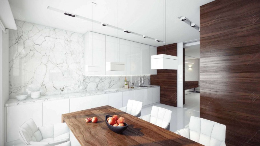 Кухня в стиле Минимализм белая с деревом