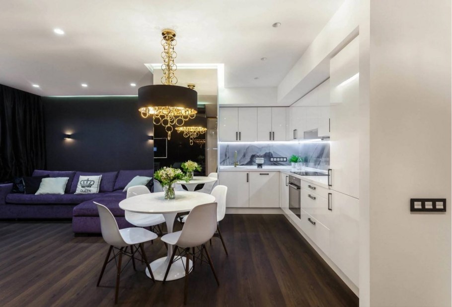 Кухня гостиная в холодных тонах