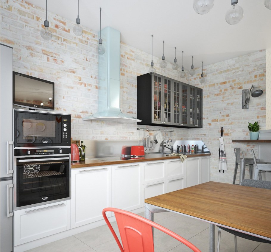 Гостиная столовая в стиле лофт