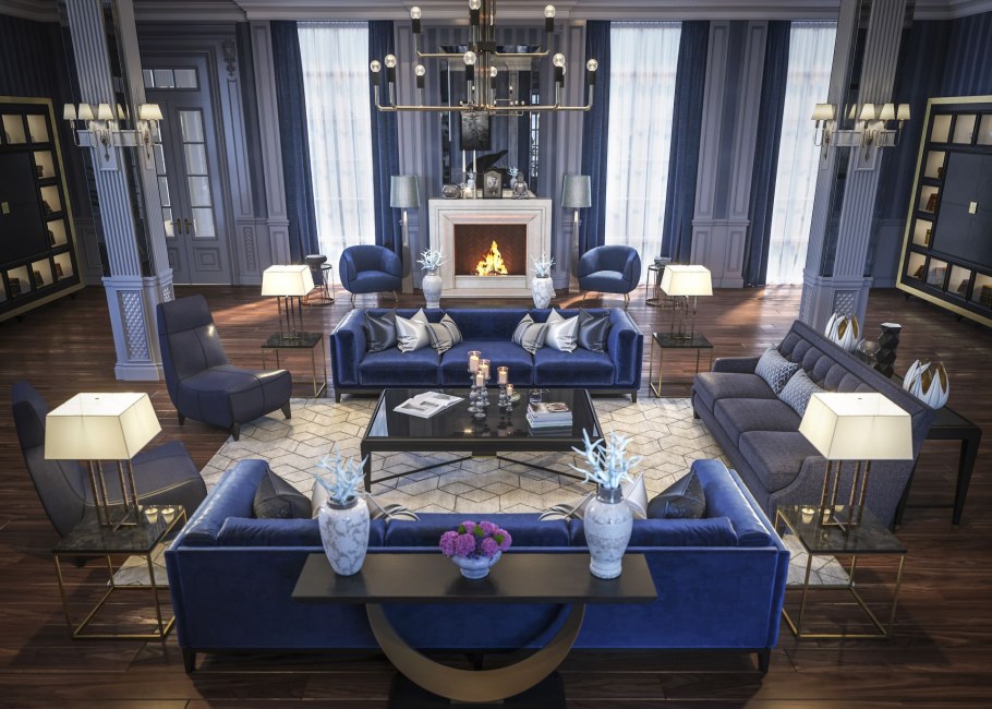 Синий и горчичный в интерьере