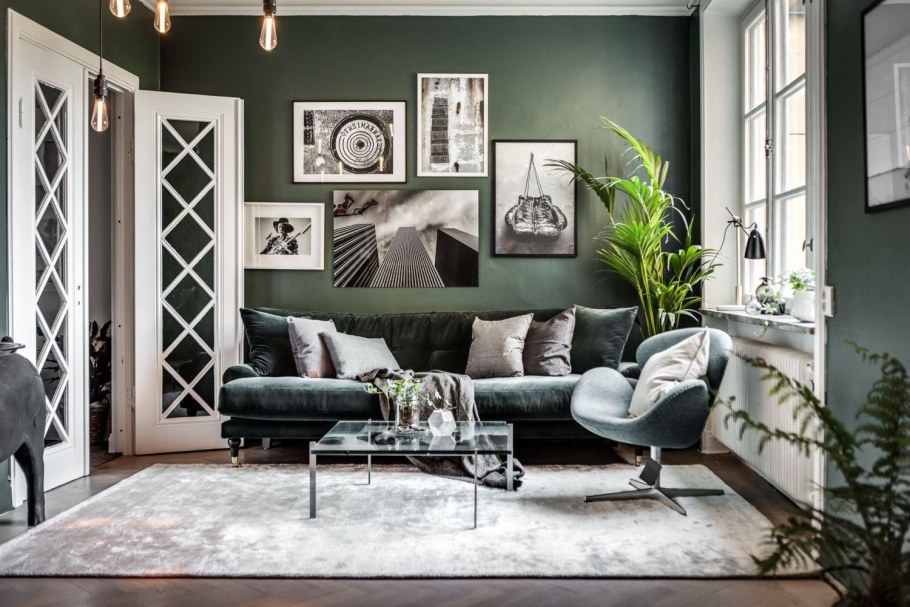 Акцентная стена в гостиной в скандинавском стиле