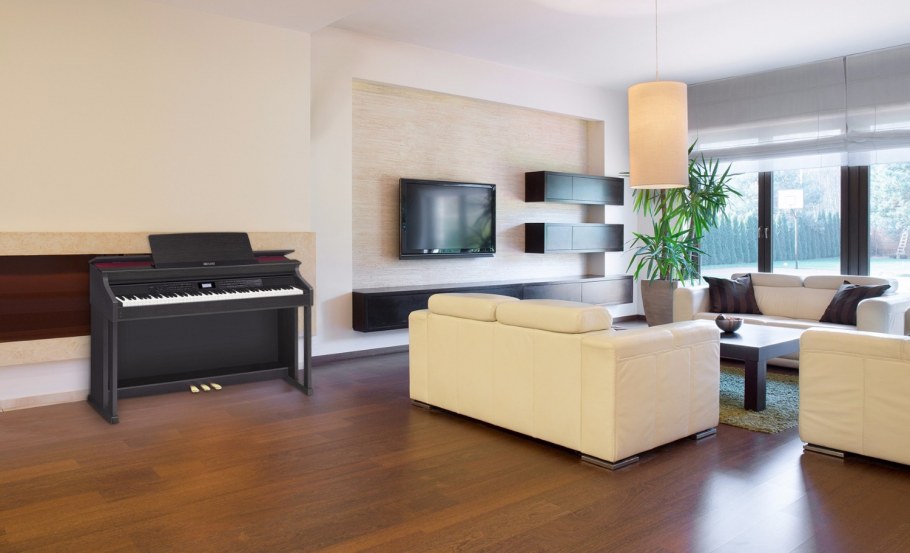 Черное пианино в интерьере