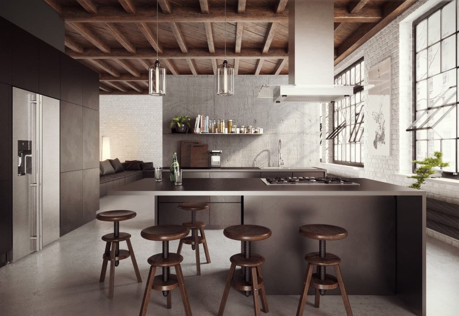 Кухня с островом в стиле лофт