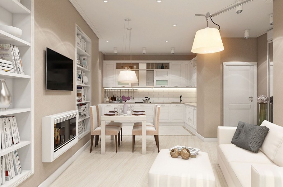 Прямоугольные кухни гостиные