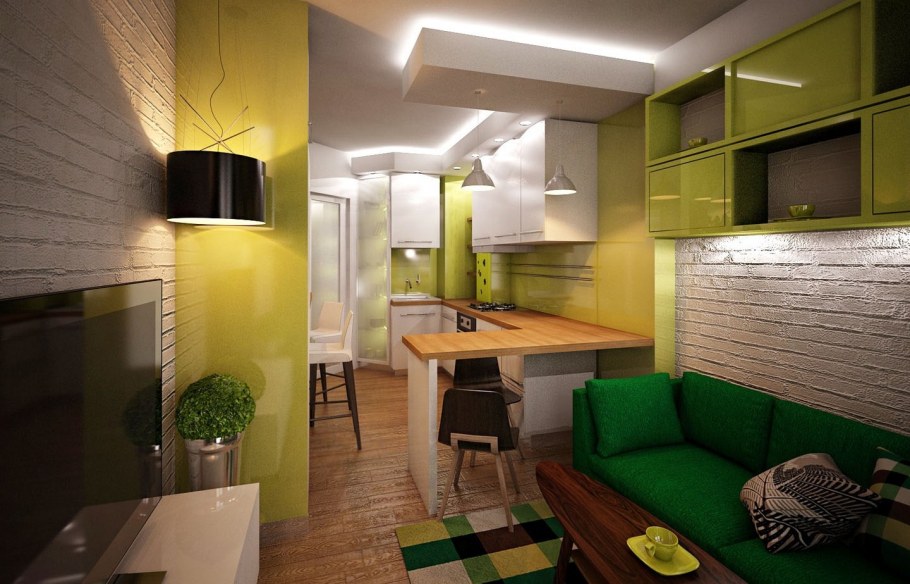 Интерьер кухня-гостиная 15 кв.м