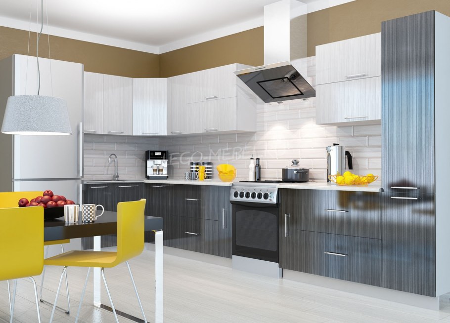 Кухня "олива" страйп серый / страйп черный