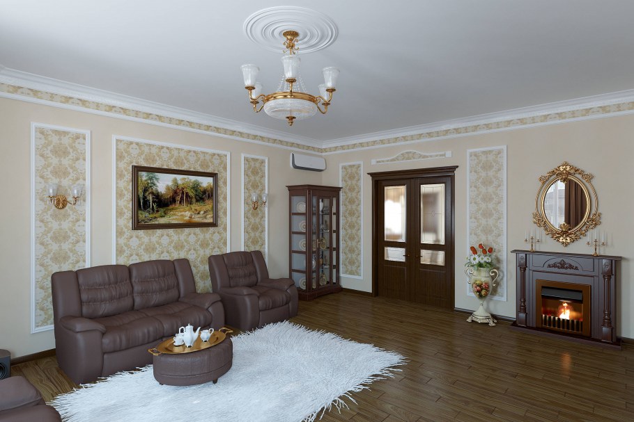 Лепнина в гостиной в частном доме