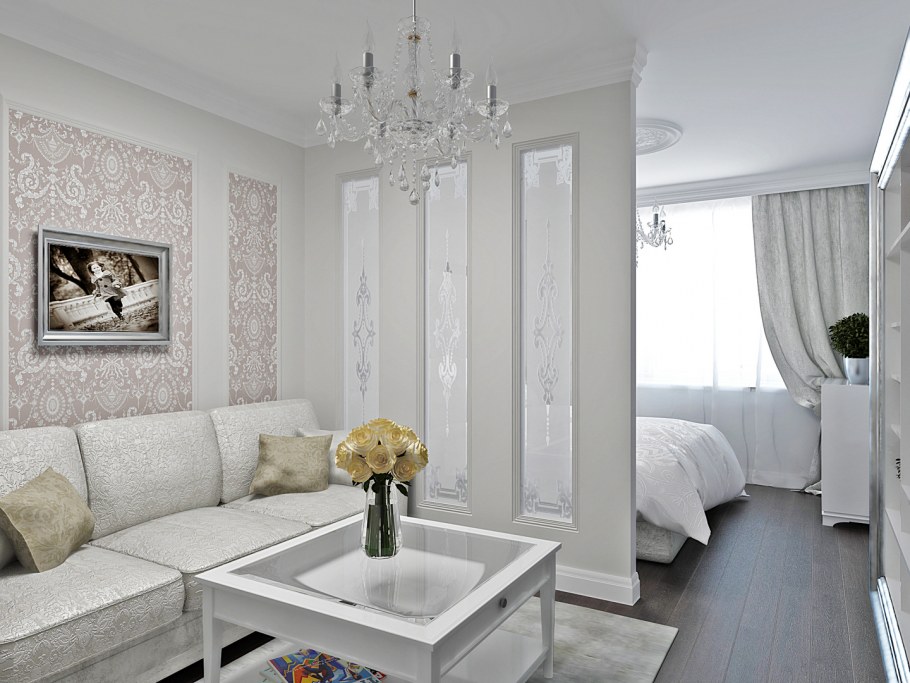 Интерьер однушки всетлых тонах