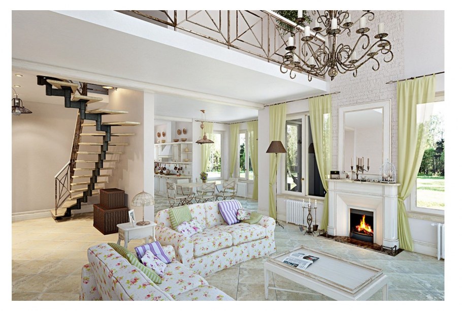 Кухня-гостиная 40 м2 в стиле Прованс