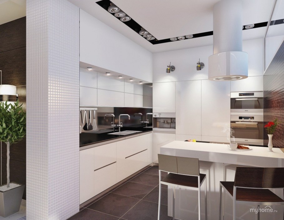 Длинная вытянутая кухня