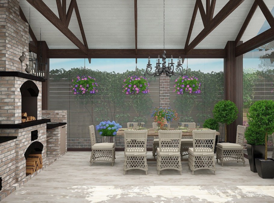 Отделка колонн террасы