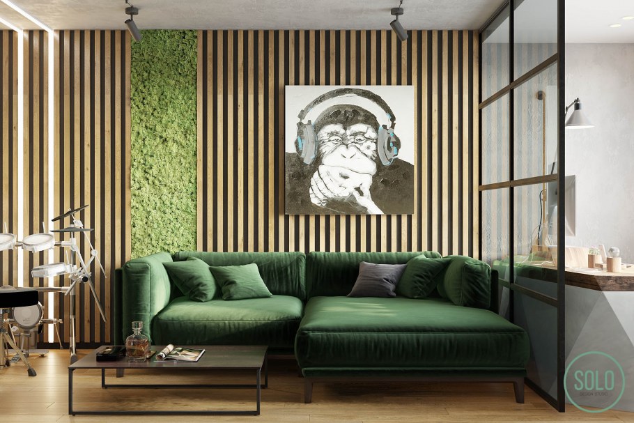 Интерьер оливковый лофт