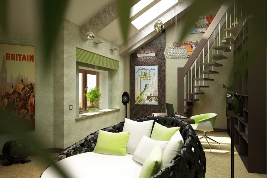 Мансарда в салатовом цвете