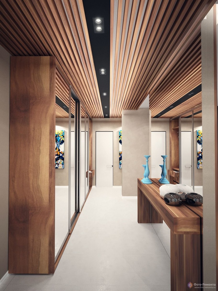 Деревянные рейки в коридоре