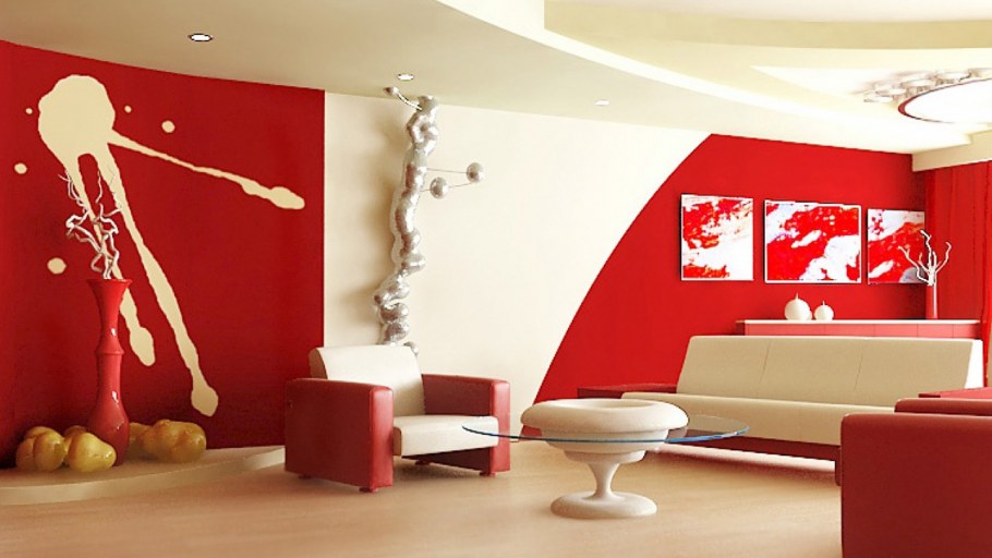 Покраска стен красный и