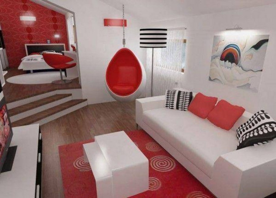 Комната в красно белых тонах