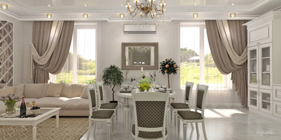 Шторы в кухню гостиную Неоклассика