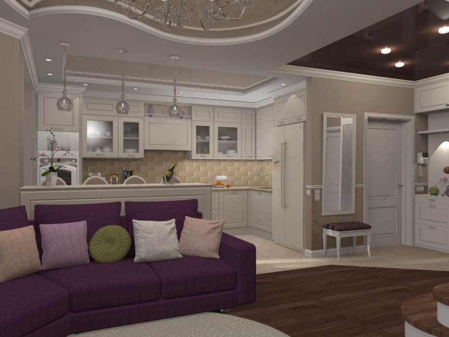 Объединенная кухня гостиная Неоклассика