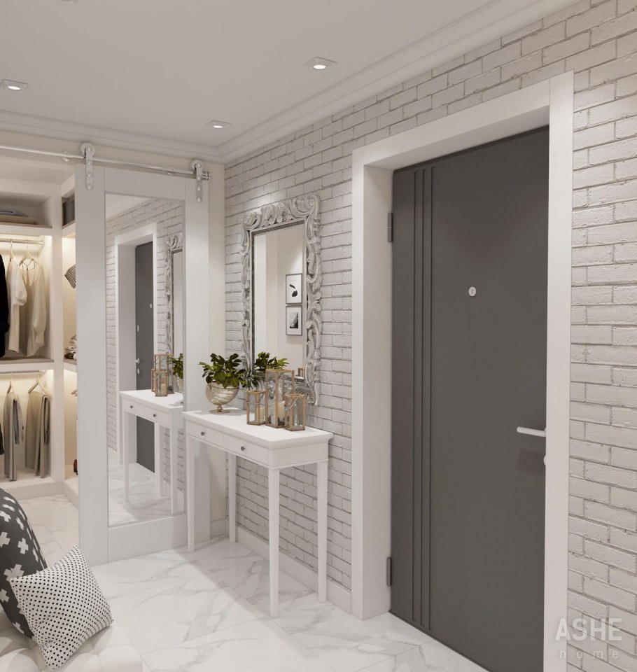 Прихожая с рейками на стене