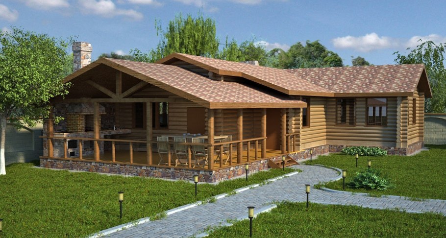 Баня с террасой под одной крышей