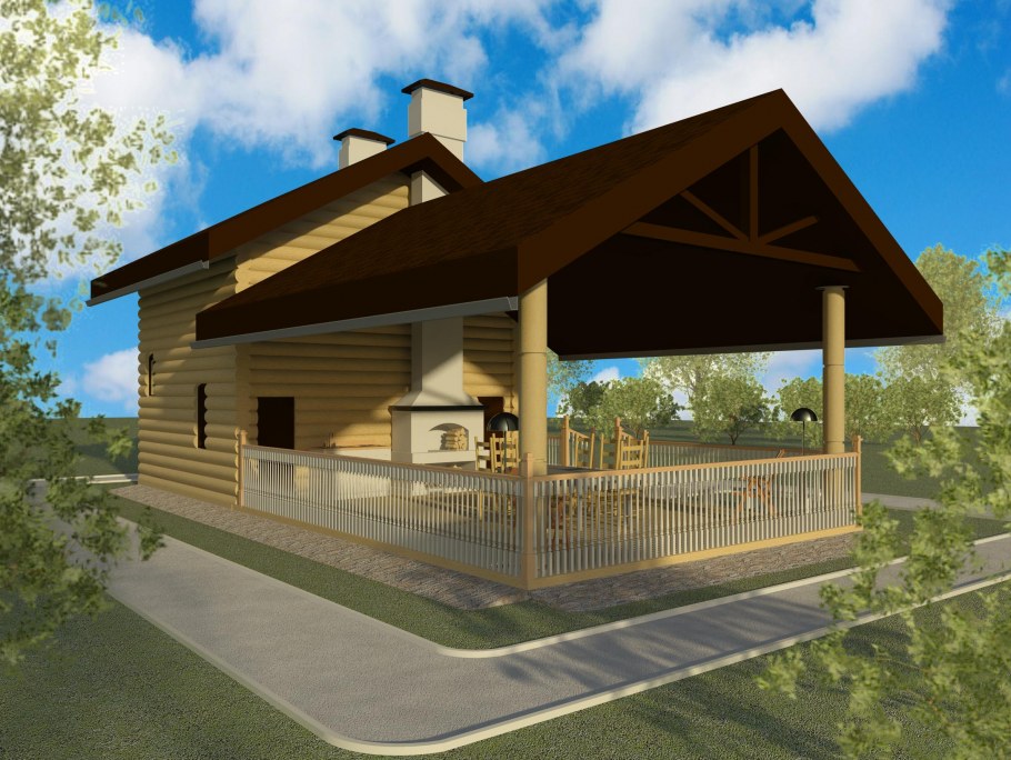 Баня с мансардой и террасой под одной крышей