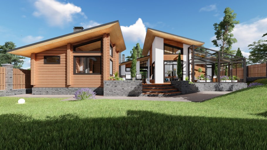 Одноэтажный дом с баней