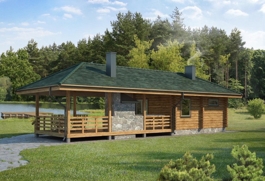 Баня из бруса с беседкой