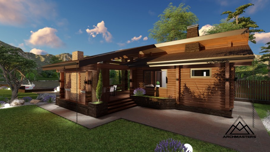 Современная баня с верандой