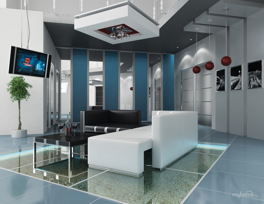Кухня гостиная в стиле хайтек