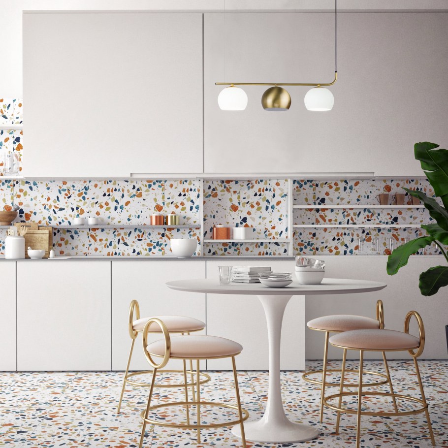 Ламинат в кухню с зелеными стенами