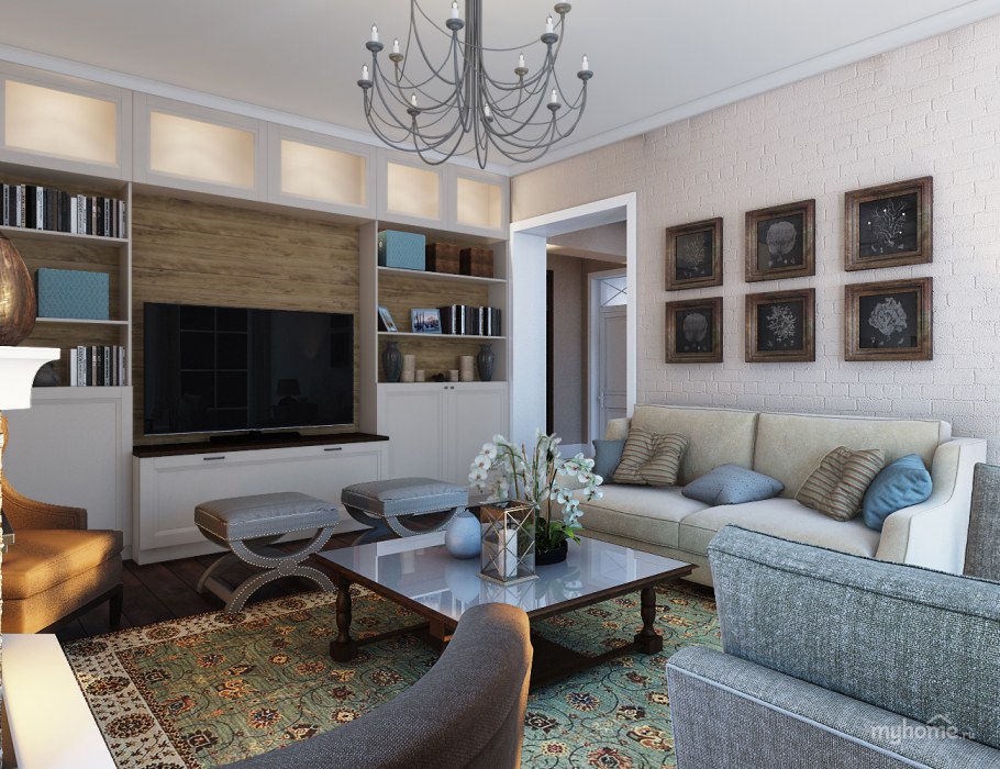 Гостиная в бежево серебряных тонах