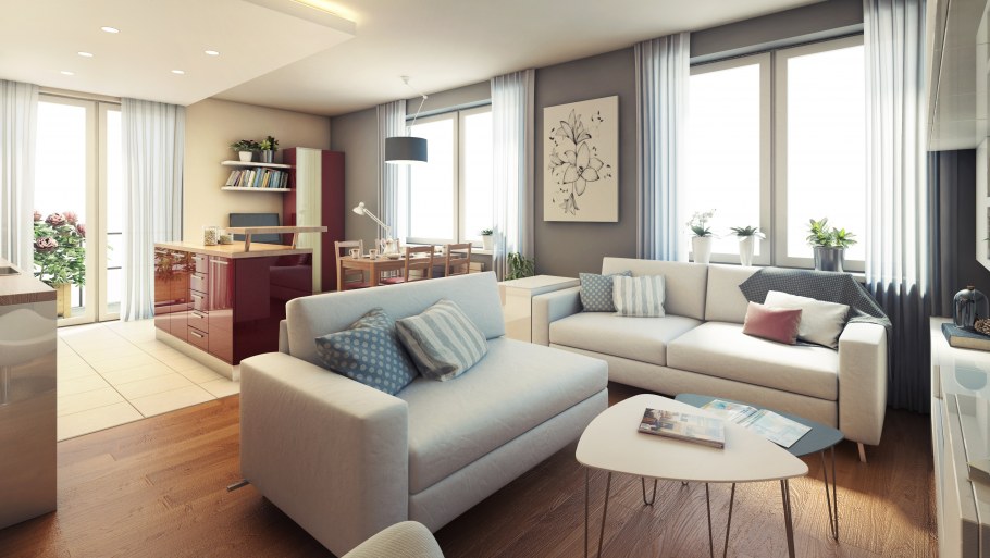 Интерьеры зал с диваном