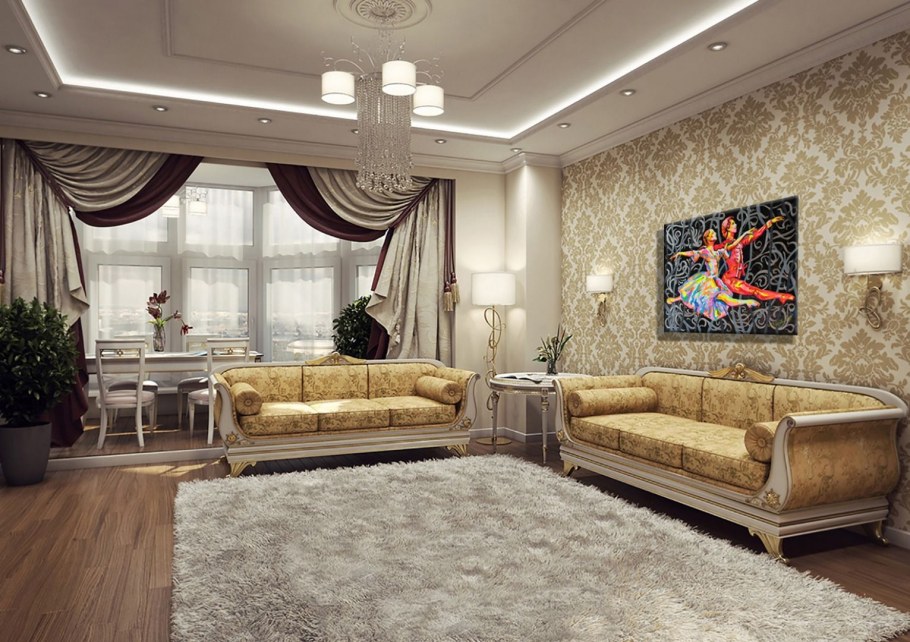 Богатые обои для стен в гостиную
