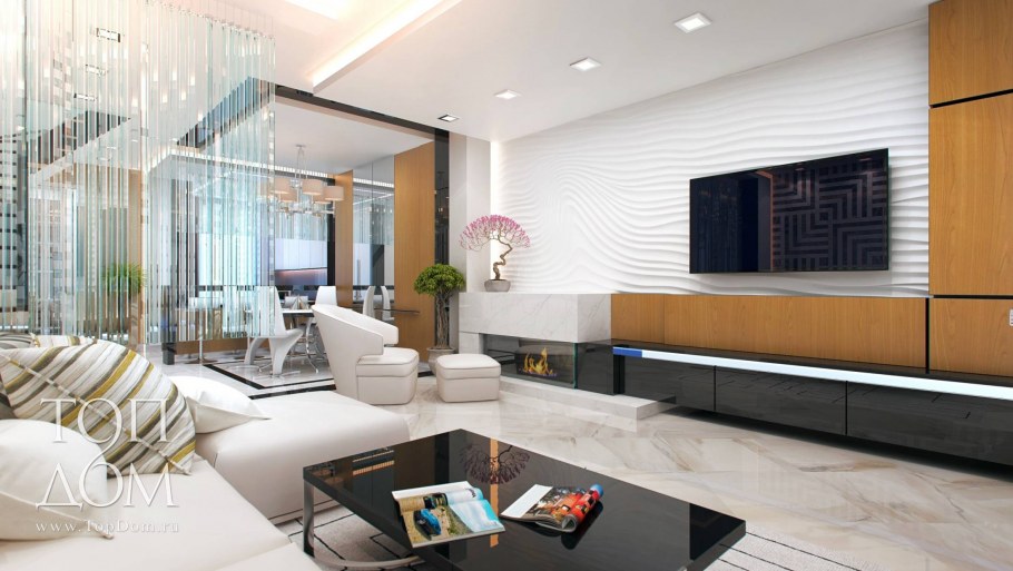 Гостиная в современном стиле в таунхаусе