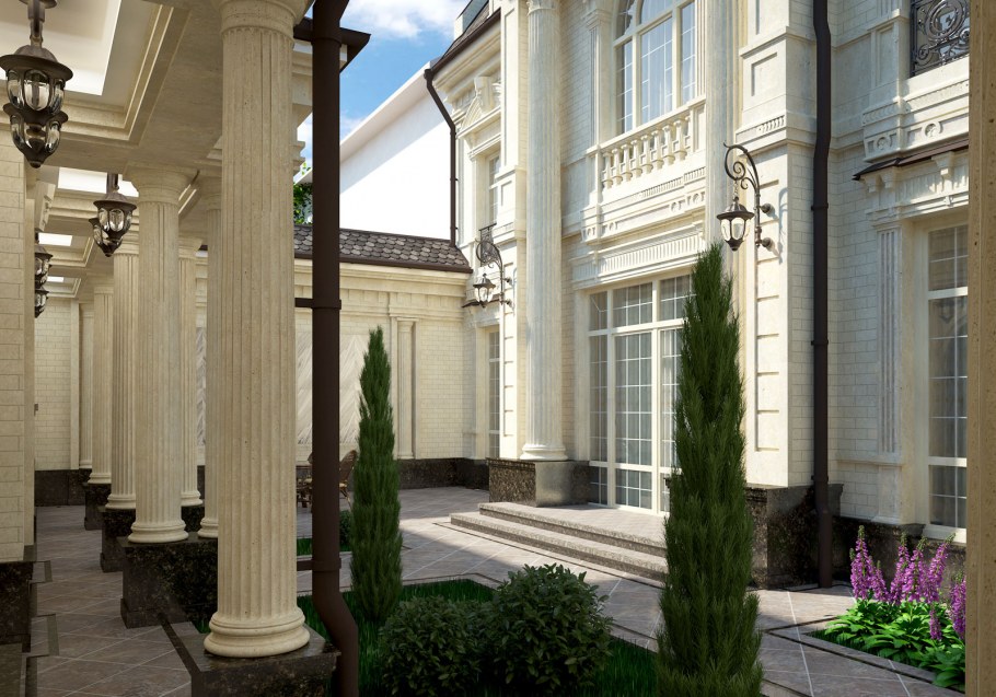 Терраса с круглыми колоннами