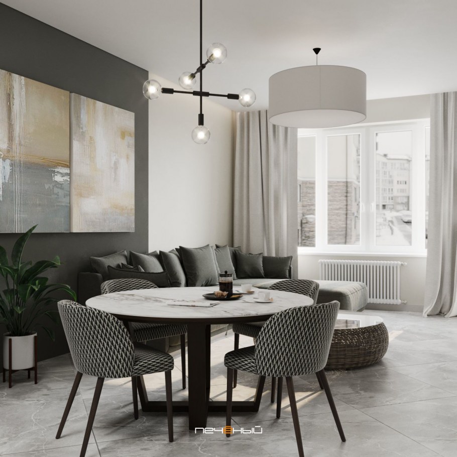 Серый интерьер квартиры двухкомнатная