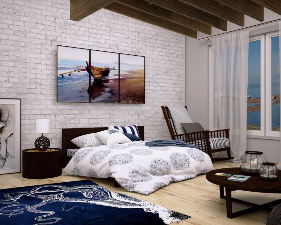 Кирпичи в спальне декор