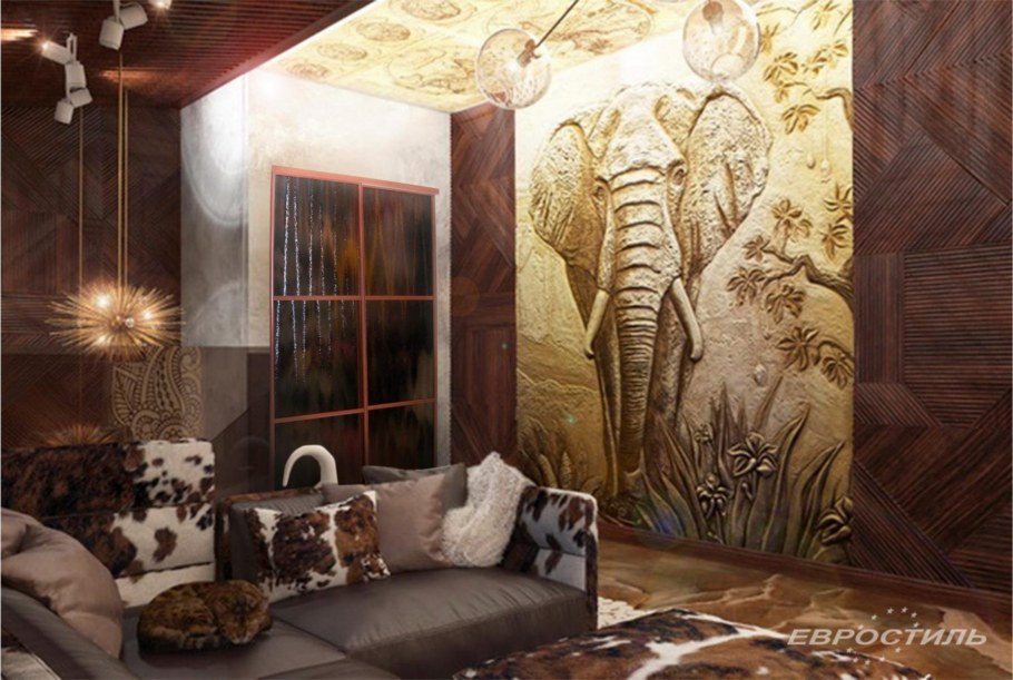 Обои с животными Африка в гостиную коричневый фон