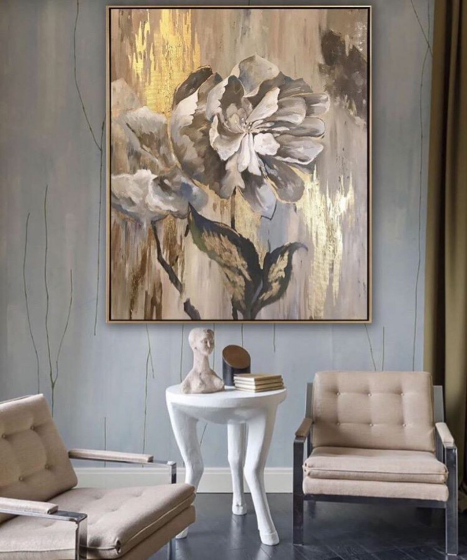 Интерьерная картина с поталью пионы