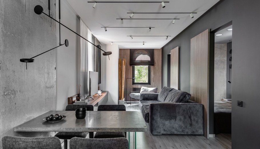 Трековые светильники в интерьере лофт