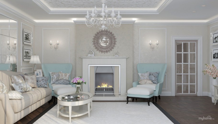 Гостиная в стиле Неоклассика в загородном доме